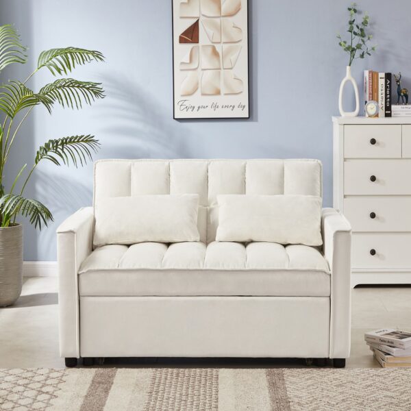 Velvet Loveseat Sofa Bed - Off White