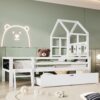 Twin Size House Bed With Ladder, Storage Drawers, And Blackboard Design - White - Image 8