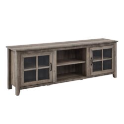 Modern Farmhouse 2 Door Glass Windowpane 70" TV Stand For 80" TVs - Gray Wash