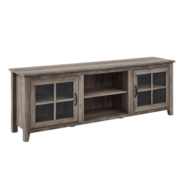 Modern Farmhouse 2 Door Glass Windowpane 70" TV Stand For 80" TVs - Gray Wash