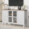 Retro TV Stand For TVs Up To 43", Entertainment Center Media Console Cabinet With 3 Spacious Cabinets, Glass Cabinet Doors And Anti-Tip Device For Living Room - White - Image 4