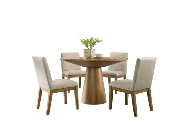Jasper - 5 Piece Wide Contemporary Round Dining Table Set Chairs - Driftwood / Beige