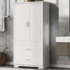 Tall Bathroom Storage Cabinet, With Two Doors And Drawers, Adjustable Shelf, MDF Board - White - Image 12
