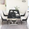 Luxury Modern Dining Table With 6 Chairs Marble Top Titanium Plated Base - Black - Image 4