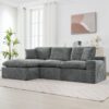 Cloud Sectional Sofa Upholstered Sofa Couch With Double-Layer Cushion And Side Pockets, Free Combined Sectional Sofa Full Compressed Sofa For Living Room - Gray - Image 9