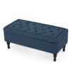 Hyatt - Suede Storage Ottoman With Tufted Top And Dark Wooden Legs - Navy Blue - Image 7