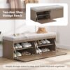 Shoe Storage Bench Entryway Shoe Cabinet Storage Ottoman With Padded Seat Cushion And Double Doors For Entryway, Hallway And Bedroom - Light Gray - Image 6