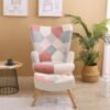 Accent Chair With Ottoman, Living Room Chair And Ottoman Set, Comfy Side Armchair For Bedroom, Creative Splicing Cloth Surface - Pink - Image 7
