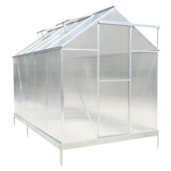 6.3'x10.2'x7' Polycarbonate Greenhouse, Heavy Duty Outdoor Aluminum Walk-In Green House Kit With Rain Gutter, Vent And Door For Backyard Garden - Aluminium
