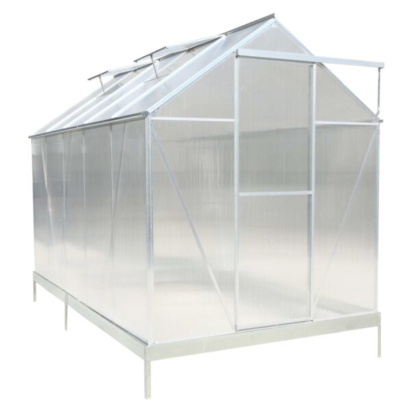 6.3'x10.2'x7' Polycarbonate Greenhouse, Heavy Duty Outdoor Aluminum Walk-In Green House Kit With Rain Gutter, Vent And Door For Backyard Garden - Aluminium