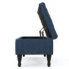 Hyatt - Suede Storage Ottoman With Tufted Top And Dark Wooden Legs - Navy Blue - Image 6