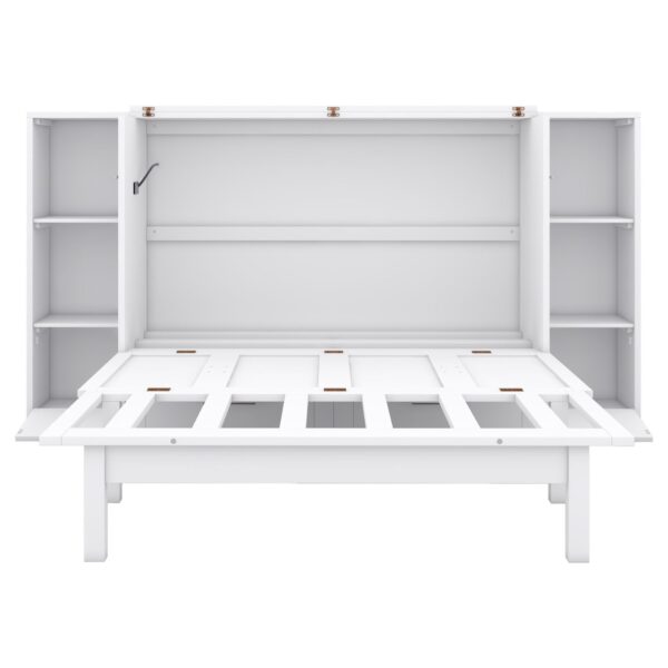 Full Size Murphy Bed With Shelves, Drawers And USB Ports - White