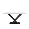 63" Modern Artificial Stone Straight Edge Metal X-Leg Dining Table, 6 People - White / Black - Image 3