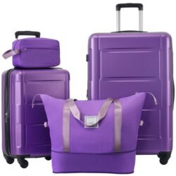 2 Piece Luggage Set With Bags Expanable Spinner Wheels ABS Lightweight Suitcase With Tsa Lock 20" / 28" - Purple