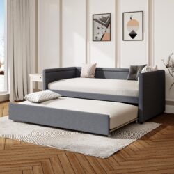Modern Style Twin Size Upholstered Daybed With Trundle For Guest Room, Small Bedroom, Study Room - Gray