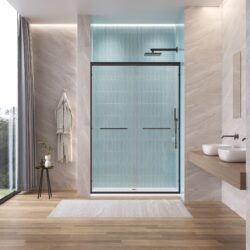 Aluminum Frame Double Double Soft Close Shower Door, 1 / 4" Tempered Glass And Dual 304 Stainless Steel Handles - Black