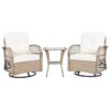 3 Piece Outdoor Chair & Table Set Chat Set 2 Person Rattan Seating Group With 2 Swiveling And Rocking Chairs And A Square Table For Garden, Patio, Or Balcony - Natural - Image 13