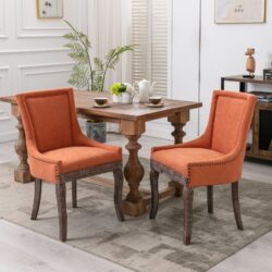 Ultra Side Dining Chair,Thickened Fabric Chairs With Neutrally Toned Solid Wood Legs, Bronze Nail Head (Set of 2) - Orange