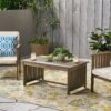 Acacia Wood Outdoor Coffee Table, Rectangular Patio Coffee Table For Outside - Gray - Image 7