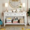 Classic Retro Style Console Table With 3 Top Drawers And Open Style Bottom Shelf - Antique White - Image 3