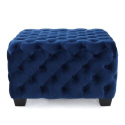 Modern Glam Ottoman With Velvet Upholstery And Button Tufted Design - Navy Blue