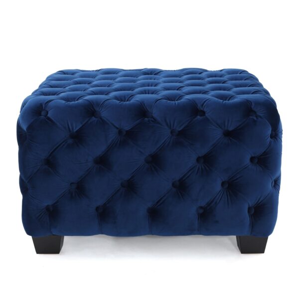 Modern Glam Ottoman With Velvet Upholstery And Button Tufted Design - Navy Blue