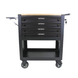 4 Drawers Multifunctional Tool Cart With Wheels And Wooden Top - Black