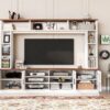 Wall Unit Entertainment Center With Bookshelves For TVs Up To 80", Modern TV Stand Media Console With Cabinets, Tempered Glass Doors And Adjustable Shelves For Living Room - White - Image 4