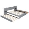Queen Size Upholstered Platform Bed With Reading Lights, Drawers, Trundle And Shelves - Gray - Image 10