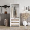 Wardrobe With 3 Drawers High Wardrobe Armoire With Rattan For Living Room Organizer - White - Image 2