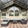 11 Piece Patio Wicker Conversation Set, 10 Seater Patio Sectional Set With 3 Storage Box Under Seat - Brown / White - Image 2