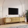 Rattan TV Stand For Tvs Up To 75'', Modern Farmhouse Media Console, Entertainment Center With Legs, TV Cabinet For Living Room, Home Theatre - Natural Wood - Image 26