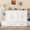 Full Size Murphy Bed With Shelves, Drawers And USB Ports - White - Image 21