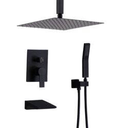 Contemporary Shower System With 12" Rainfall Head And Handheld Spray, Wall Mounted - Matte Black