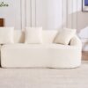 Compression Sofa: Combining Chaise Longue With 3 Seater, Wood Grain Chenille Fabric, Full Sponge Compression Sofa, Combined Sofa With 4 Pillows For Living / Home Furniture / Apartment - White - Image 30