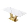 70.84" Modern Artificial Stone Panel V-Shaped Metal Legs, Can Accommodate 6-8 People - White / Gold - Image 3