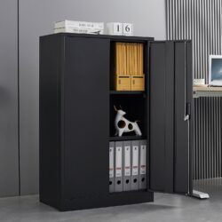 Metal Storage Cabinet With Locking Doors And Adjustable Shelf, Folding Filing Storage Cabinet, Folding Storage Locker Cabinet For Home Office, School, Garage - Black