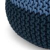 Nikki - Hand Knit Round Pouf - Blue / Navy Blue - Image 4