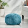 Moro - Contemporary Pouf With Knit Weave Design - Aqua - Image 2