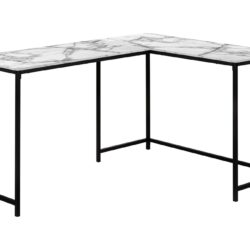 Computer Desk, Home Office, Corner, L Shape, Laptop, Contemporary And Modern - White Marble