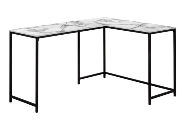 Computer Desk, Home Office, Corner, L Shape, Laptop, Contemporary And Modern - White Marble