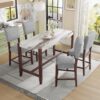 5 Piece Counter Height Dining Set, Faux Marble Bar Table With 4 Upholstered Chairs, Mid Century Style For Kitchen - White / Gray - Image 7