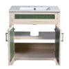 Bathroom Vanity Cabinet With Ceramic Sink Combo Set, Frame Modern Bathroom Storage Cabinet With Height Adjustable Shelf - Beige / Green - Image 16