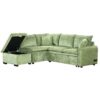 Convertible Sofa Bed Sectional Sofa Sleeper L-Shaped Sofa With A Storage Ottoman, Two Pillows, Two Power Sockets And Two USB Ports For Living Room - Green - Image 13