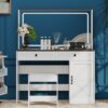 43.3" Makeup Vanity Table, Makeup Table With Large Mirror And LED Light Strip, Brightness Adjustable, Dressing Table Desk With 3 Drawers, Vanity Desk For Women (With Stool) - White - Image 2
