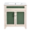 Bathroom Vanity Cabinet With Ceramic Sink Combo Set, Frame Modern Bathroom Storage Cabinet With Height Adjustable Shelf - Beige / Green - Image 18