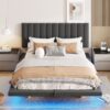 Queen Size Upholstered Hydrualic Platform Floating Bed With LED Light And USB Port - Gray - Image 22