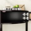 Boho Rattan Semi Circle End Table With Sliding Door, Elegant Wood Accent Table With Storage And Bottom Shelf - Black - Image 10