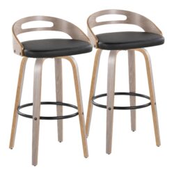 Cassis - Mid-Century Modern Fixed Height Barstool With Swivel With Round Footrest (Set of 2) - Light Gray / Black