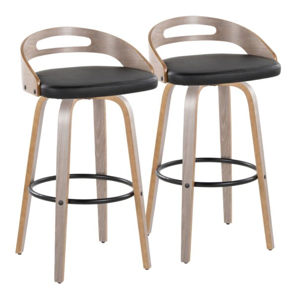Cassis - Mid-Century Modern Fixed Height Barstool With Swivel With Round Footrest (Set of 2) - Light Gray / Black